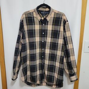 Ralph Lauren Men's Plaid Big Shirt - navy, peach, and purple. L